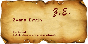 Zvara Ervin névjegykártya